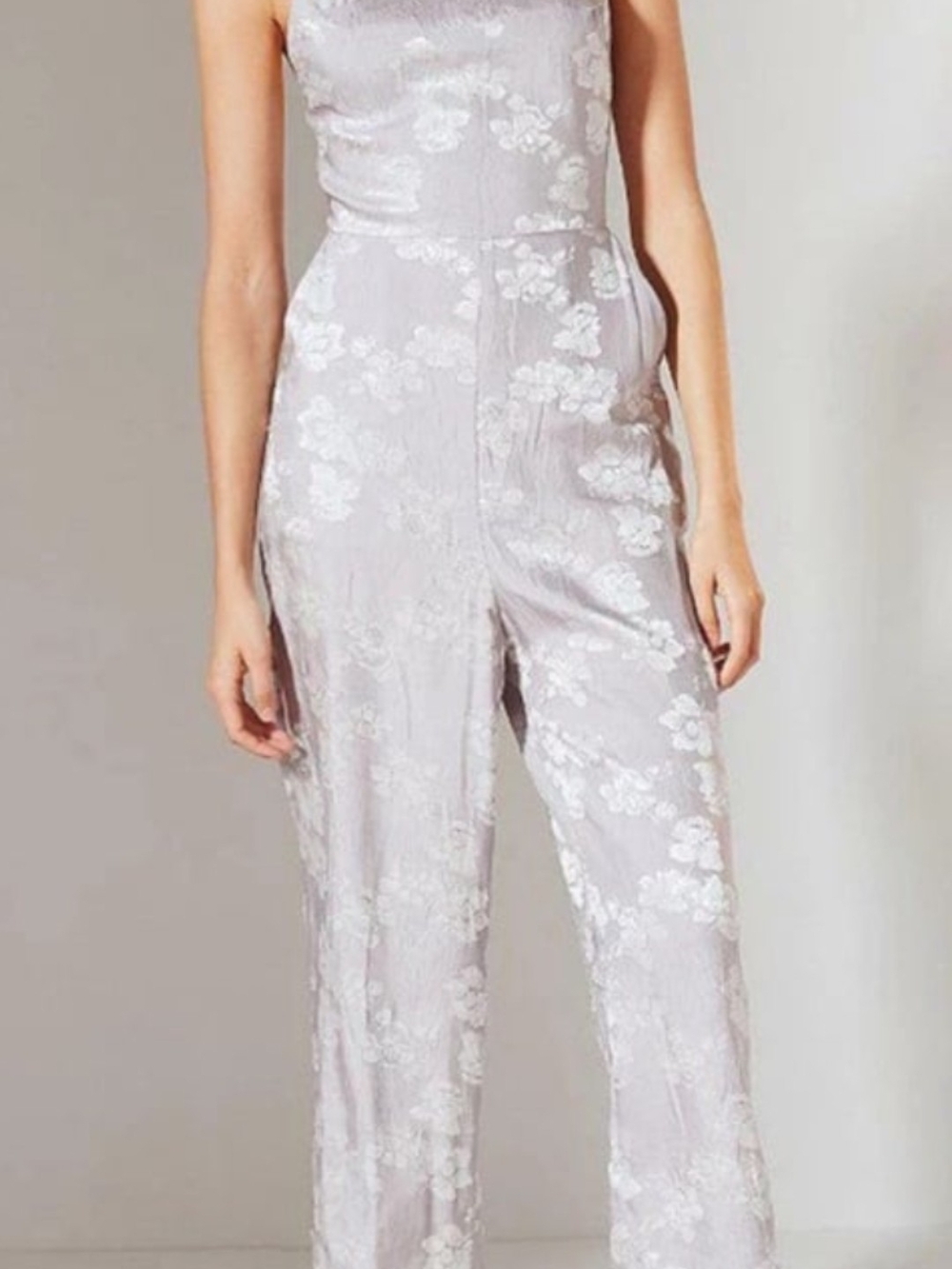 Urban Outfitters Lavender Floral Strapless Wide-Leg Jumpsuit